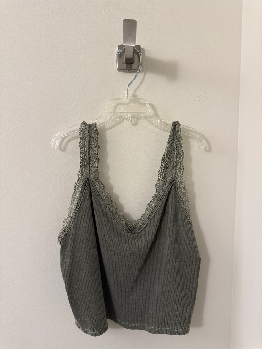 American Eagle Lace-Trim Ribbed Cami Tank Top - Olive
